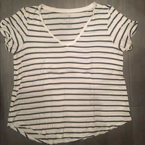 American Eagle drapey black and white striped tee